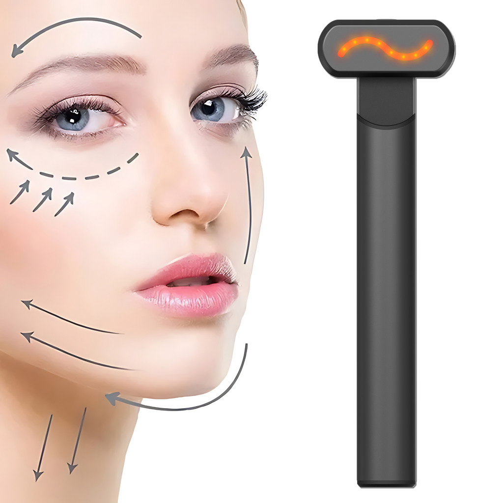 Velou Ray 4-in-1 red light facial wand with 630nm LED head and facial usage guide