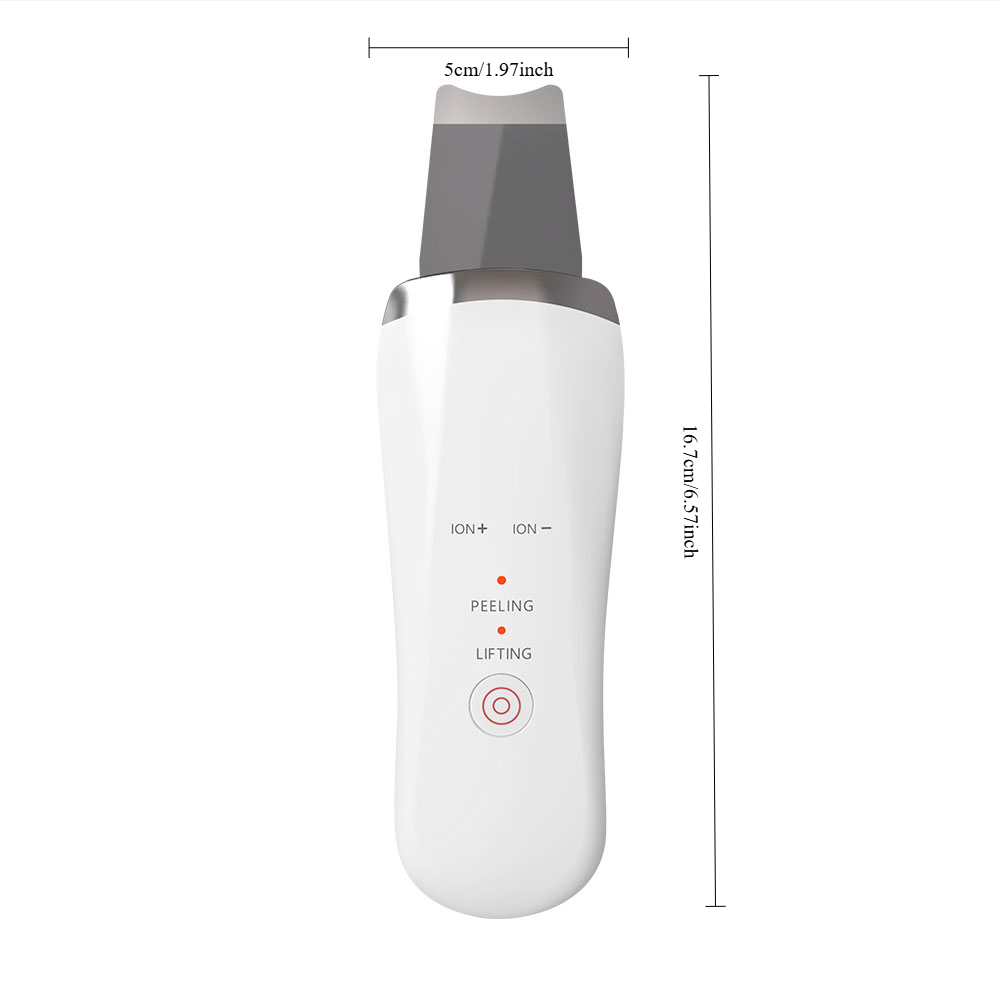 Velou Prep skin scrubber in white with dimensions — 16.7cm length and 5cm spatula head
